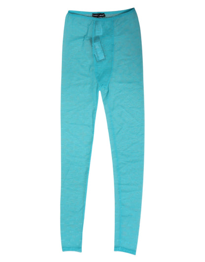 Dolce &amp; Gabbana Hellblaue Nylon-Leggings mit Logo und Spitze, Unterwäsche