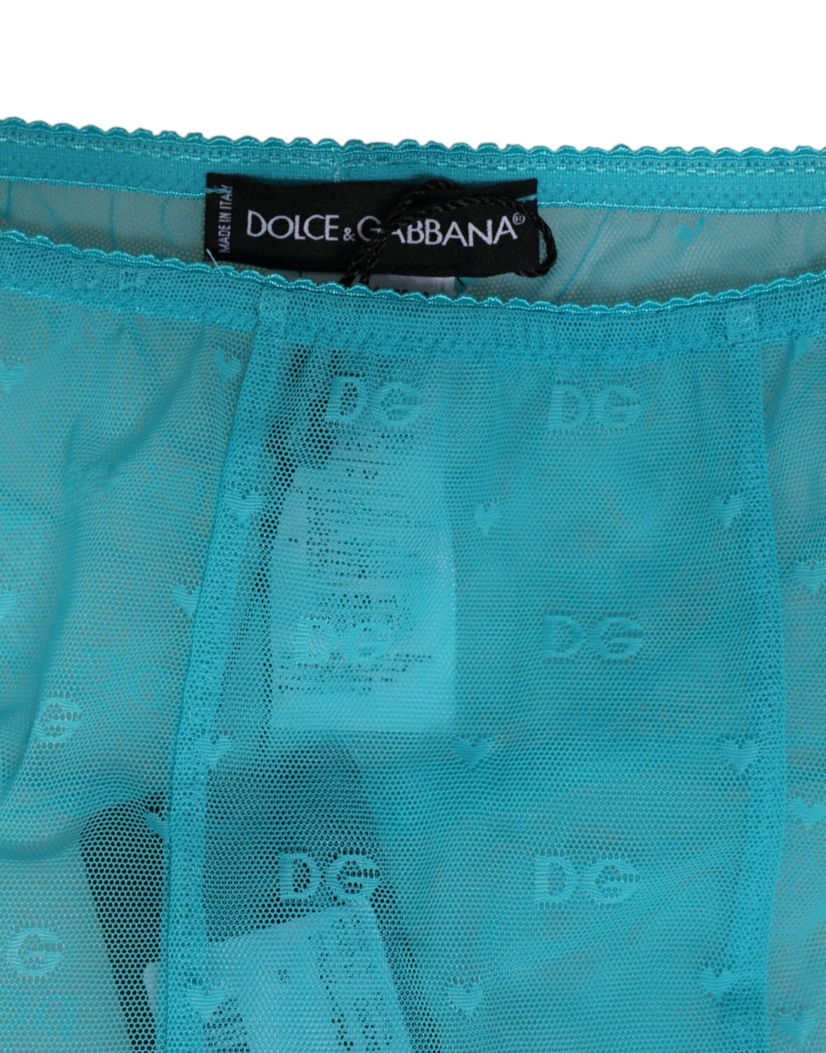 Dolce &amp; Gabbana Hellblaue Nylon-Leggings mit Logo und Spitze, Unterwäsche