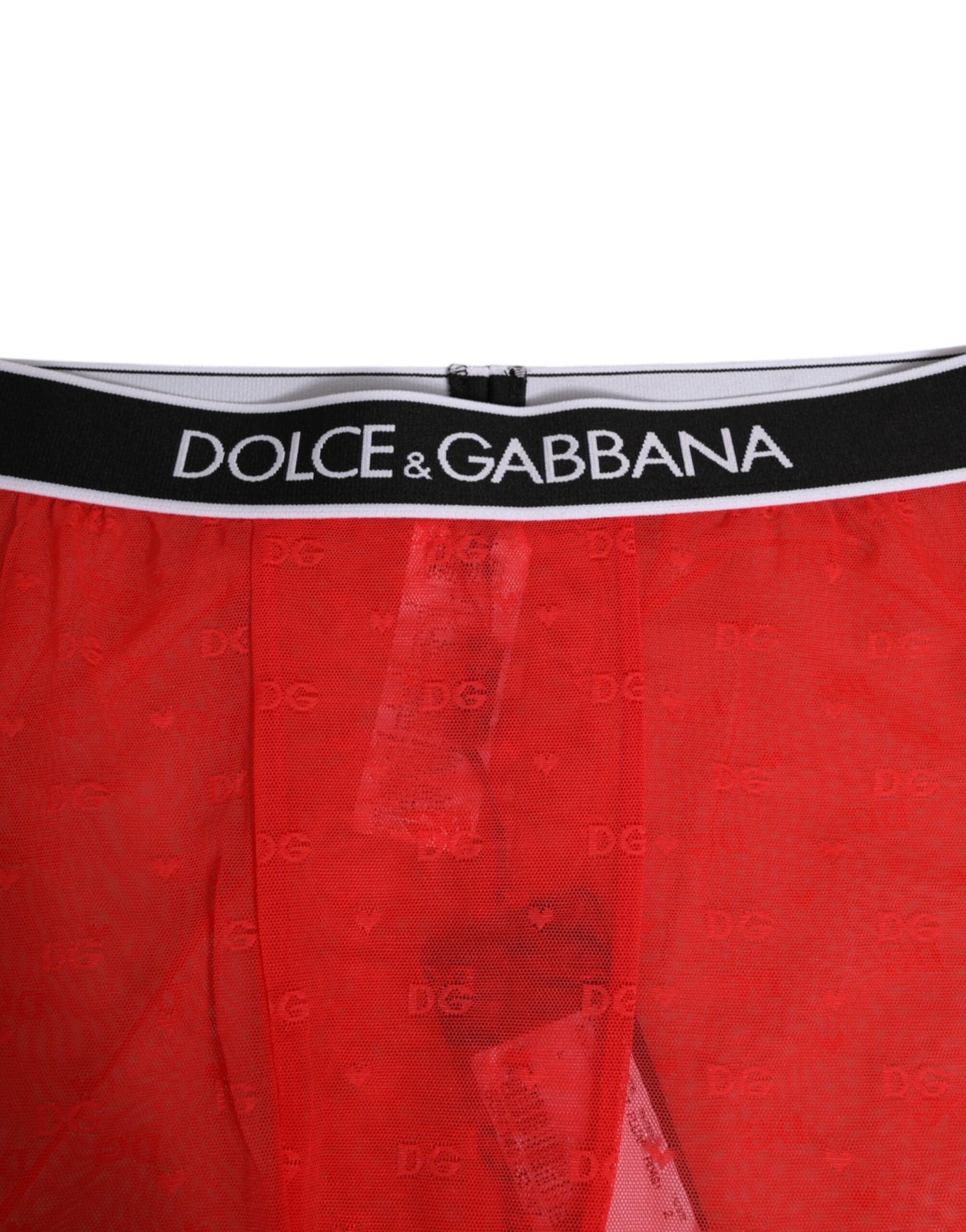 Dolce &amp; Gabbana – Enge Midihose mit rotem Logo und Spitze