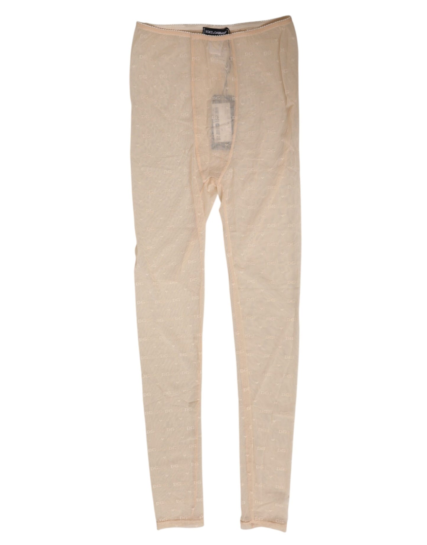 Dolce &amp; Gabbana Beige Nylon Stretch Logo Spitzen-Leggings Unterwäsche