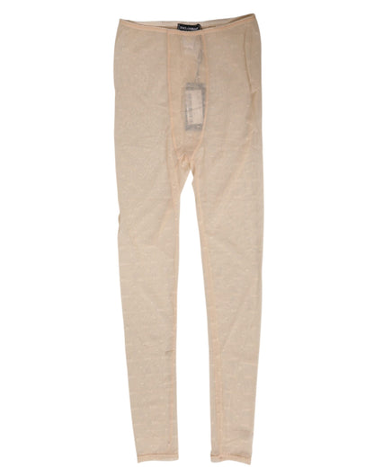 Dolce &amp; Gabbana Beige Nylon Stretch Logo Spitzen-Leggings Unterwäsche