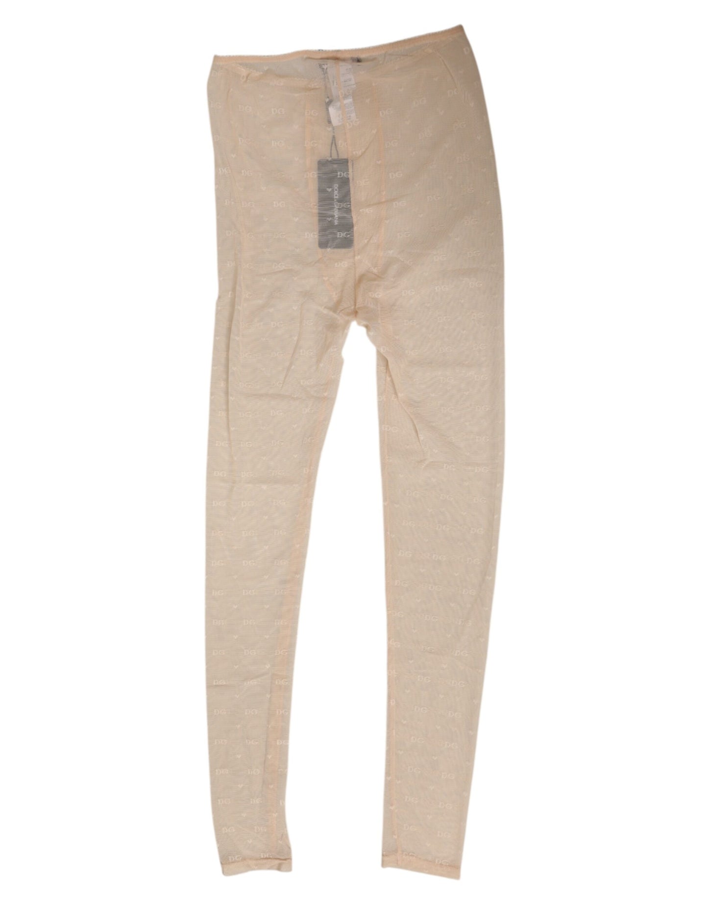 Dolce &amp; Gabbana Beige Nylon Stretch Logo Spitzen-Leggings Unterwäsche