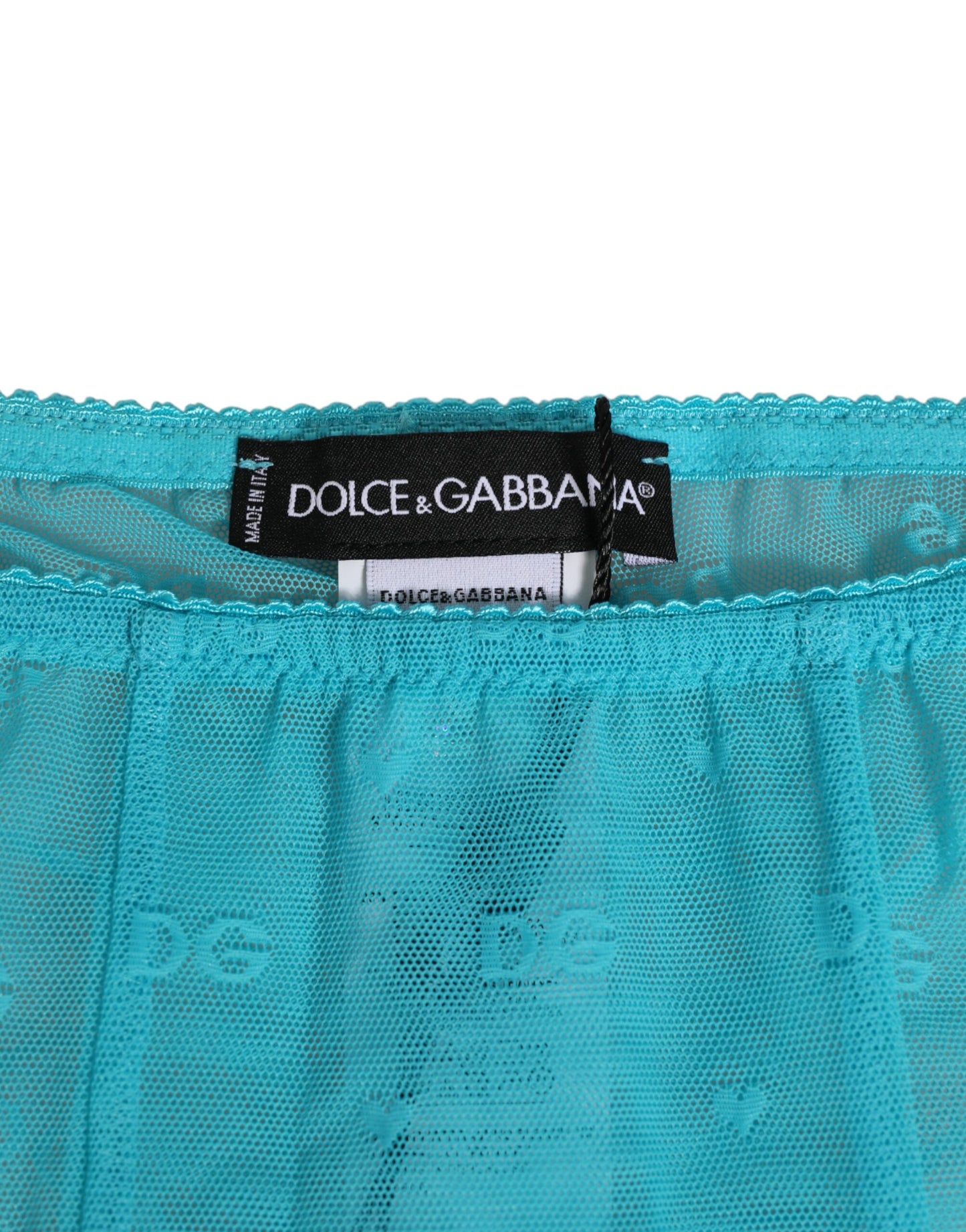 Dolce &amp; Gabbana – Enge Midi-Hose mit hellblauem Logo und Spitze