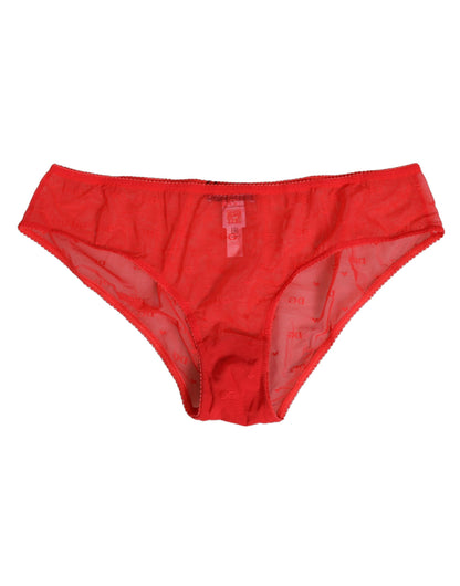 Dolce &amp; Gabbana – Slip aus transparentem Nylon mit Spitze in Rot