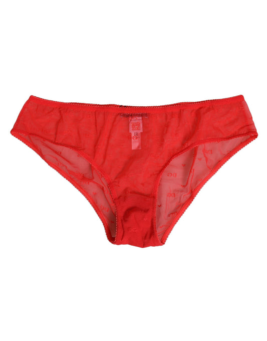 Dolce &amp; Gabbana – Slip aus transparentem Nylon mit Spitze in Rot