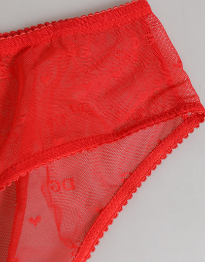 Dolce &amp; Gabbana – Slip aus transparentem Nylon mit Spitze in Rot