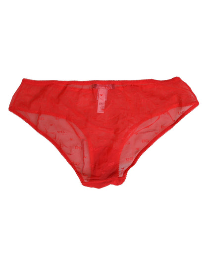 Dolce &amp; Gabbana – Slip aus transparentem Nylon mit Spitze in Rot