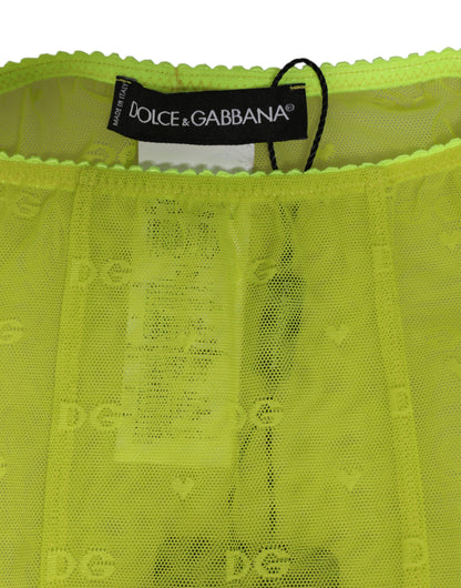 Dolce &amp; Gabbana Neongrüne Nylon-Leggings mit Logo und Spitze, Unterwäsche