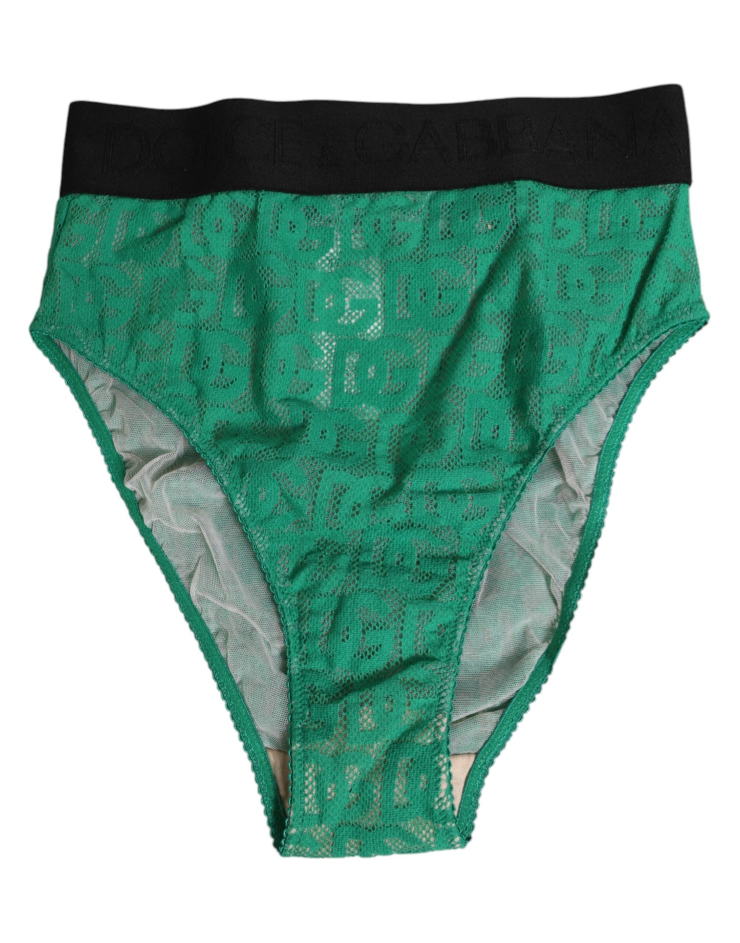 Dolce &amp; Gabbana – Grüne Slip-Unterhose aus Spitze mit DG-Logo