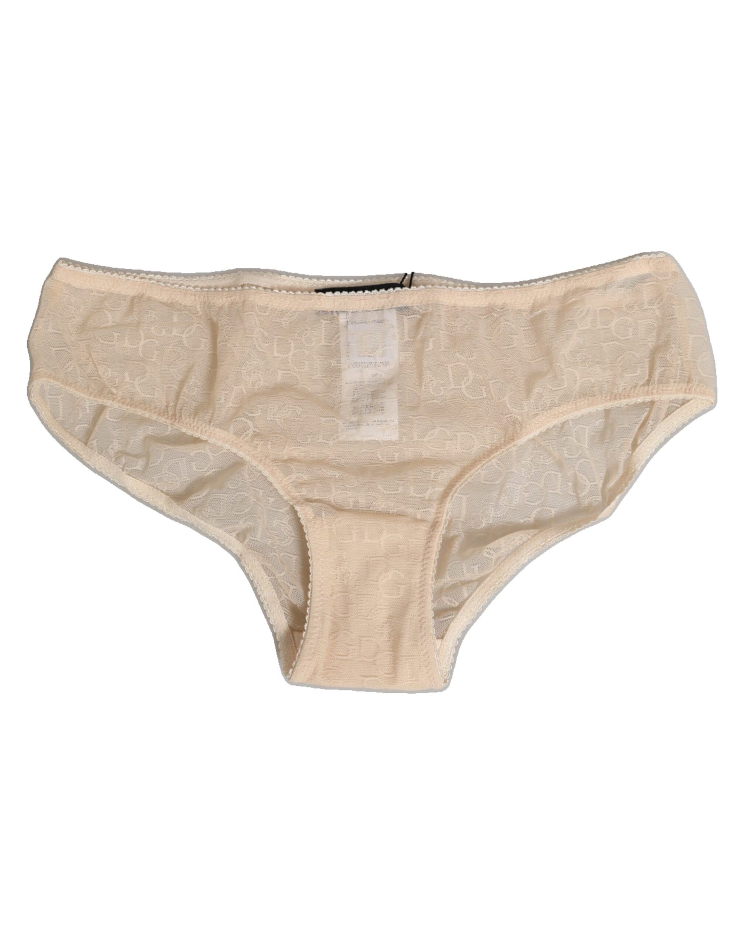 Dolce &amp; Gabbana – Beigefarbene Slip-Unterhose mit DG-Logo und Spitze in mittlerer Taille