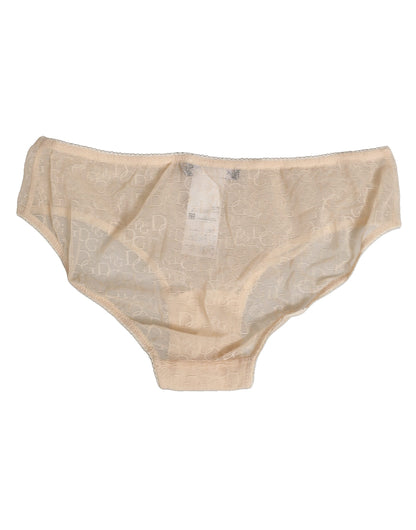 Dolce &amp; Gabbana – Beigefarbene Slip-Unterhose mit DG-Logo und Spitze in mittlerer Taille