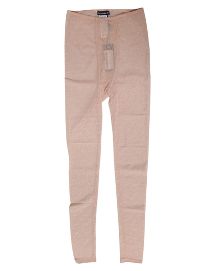 Dolce &amp; Gabbana Beige Nylon Logo Spitzen Leggings Hose Unterwäsche