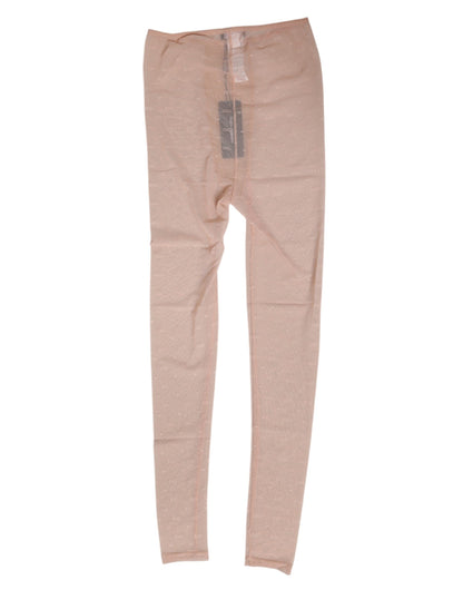 Dolce &amp; Gabbana Beige Nylon Logo Spitzen Leggings Hose Unterwäsche