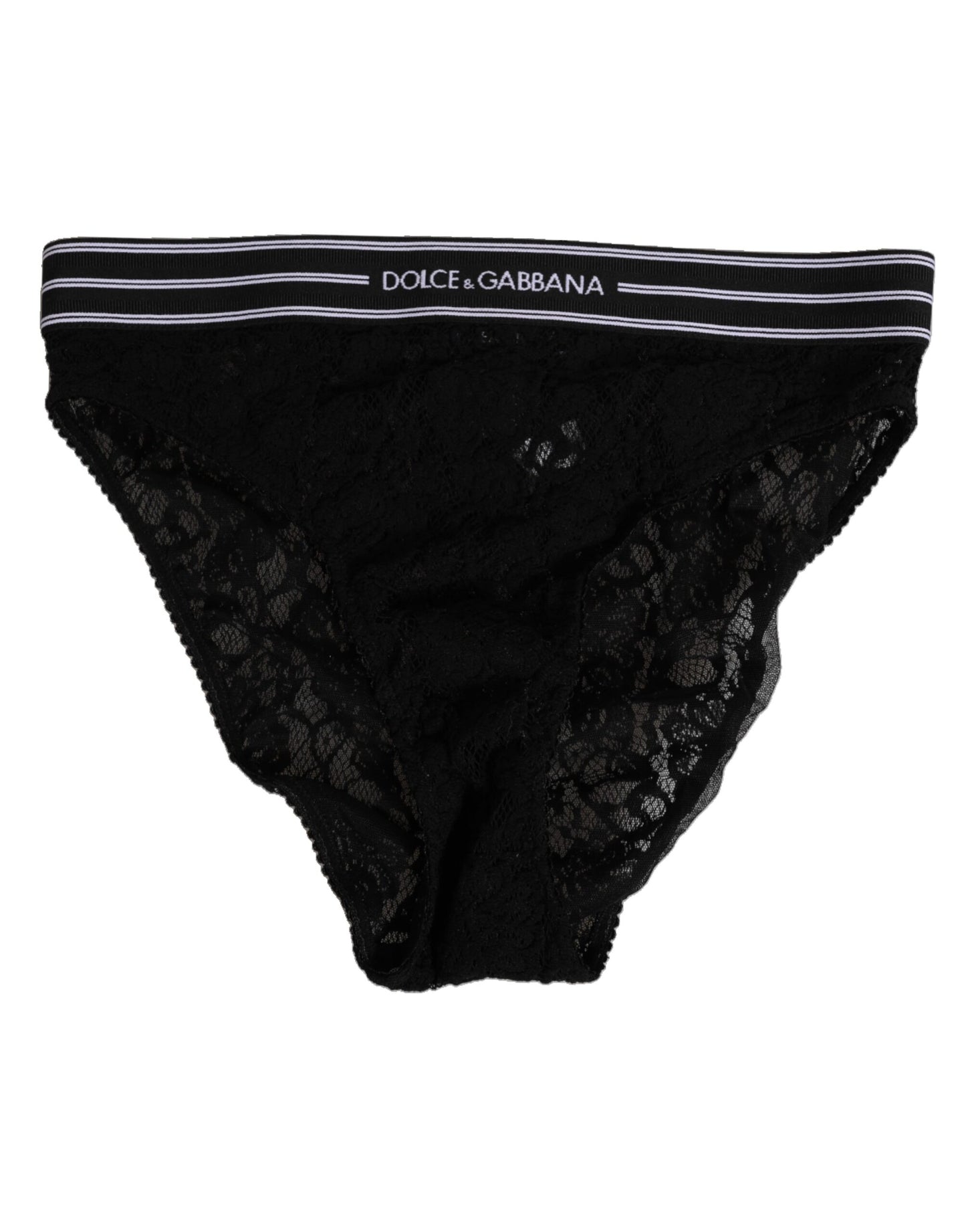 Dolce &amp; Gabbana – Schwarze Slip-Unterhose aus Spitze mit Logobund