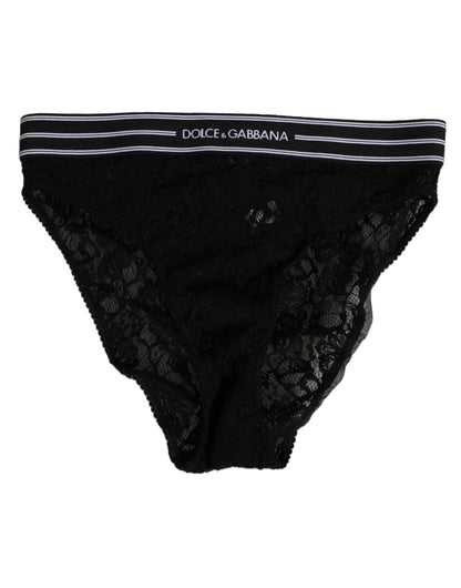 Dolce &amp; Gabbana – Schwarze Slip-Unterhose aus Spitze mit Logobund