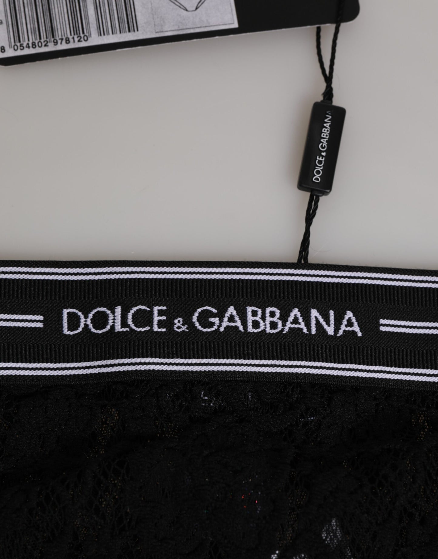 Dolce &amp; Gabbana – Schwarze Slip-Unterhose aus Spitze mit Logobund