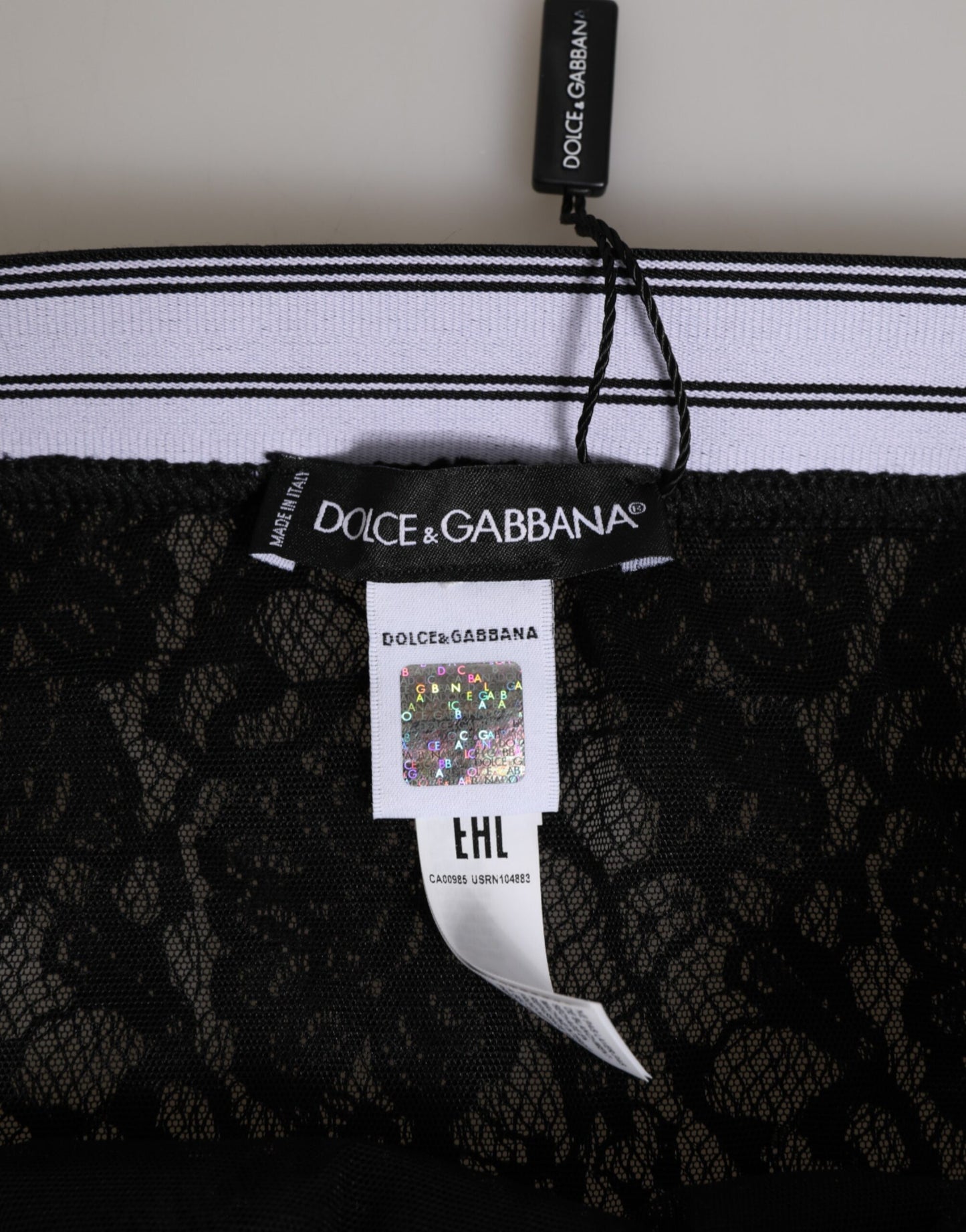 Dolce &amp; Gabbana – Schwarze Slip-Unterhose aus Spitze mit Logobund
