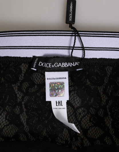 Dolce &amp; Gabbana – Schwarze Slip-Unterhose aus Spitze mit Logobund