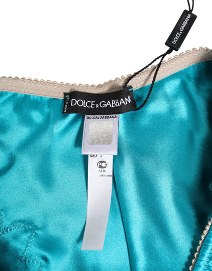 Dolce &amp; Gabbana, blauer Seidensatin, floraler Spitzenbesatz, neuer Slip