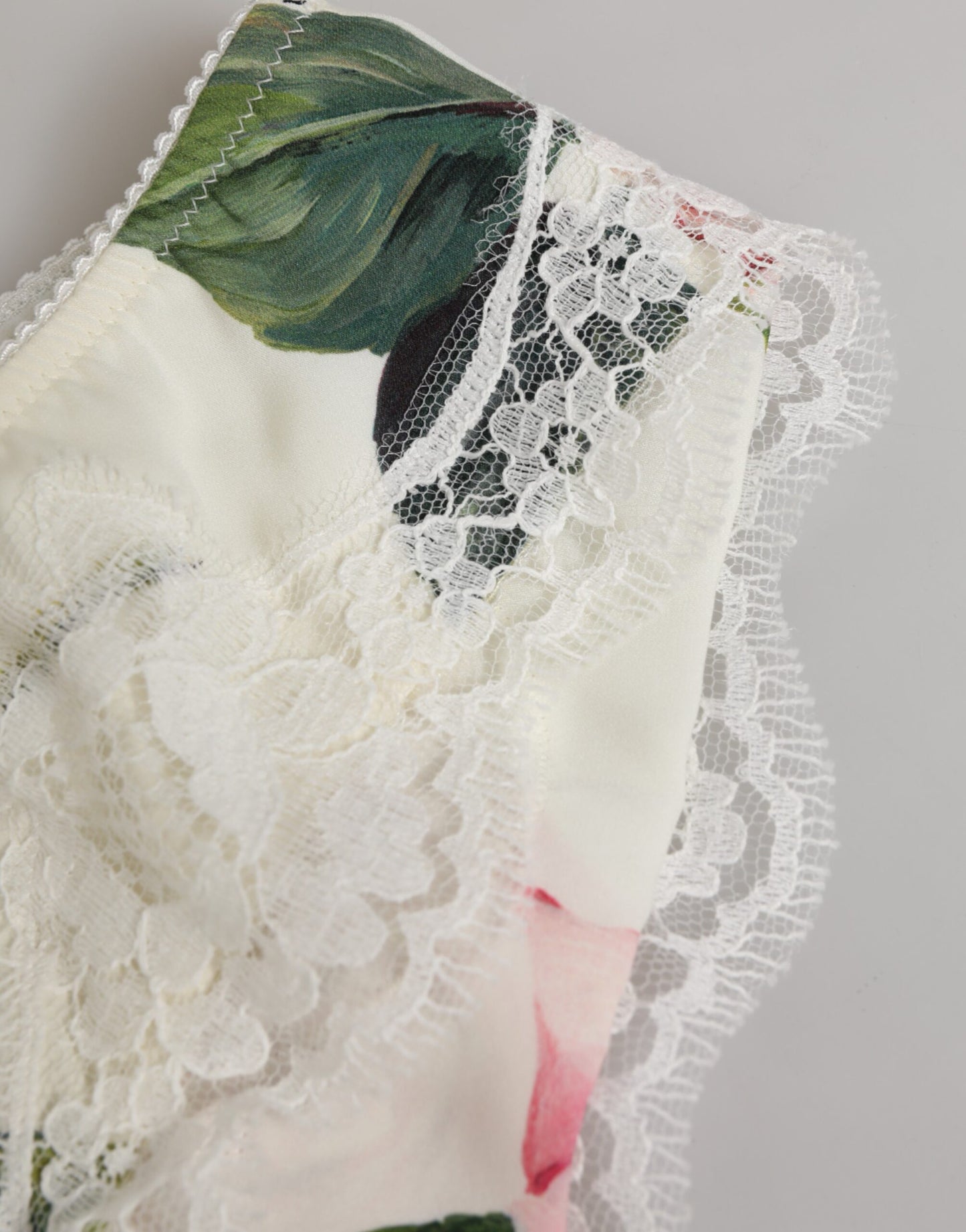 Dolce &amp; Gabbana – Slip aus weißem Seidensatin mit floralem Spitzenbesatz