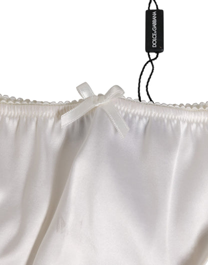 Dolce &amp; Gabbana – Slip aus weißer Seidensatin mit floraler Spitze