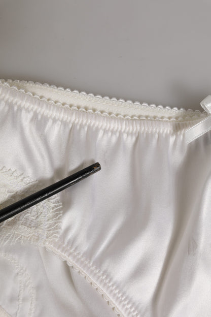 Dolce &amp; Gabbana – Slip aus weißer Seidensatin mit floraler Spitze