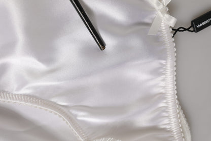 Dolce &amp; Gabbana – Slip aus weißer Seidensatin mit floraler Spitze