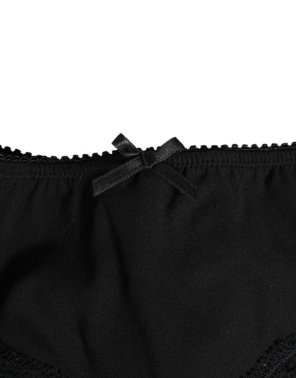 Dolce &amp; Gabbana – Slip aus schwarzer Seidensatin mit floraler Spitze