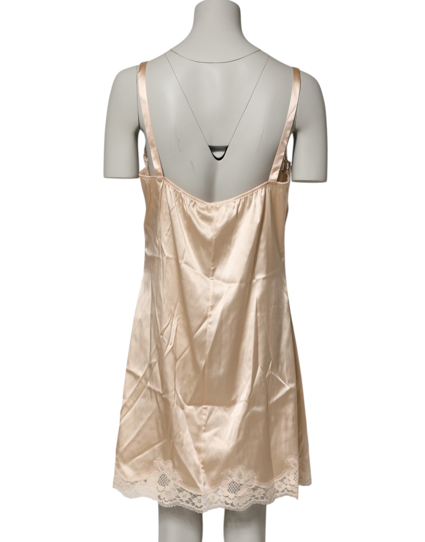 Dolce &amp; Gabbana – Nude – Chemise-Dessous-Kleid aus Seidenmischung mit Spitzenbesatz