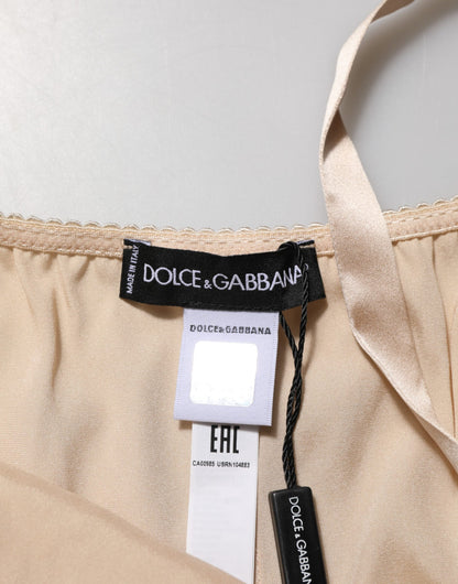 Dolce &amp; Gabbana – Nude – Chemise-Dessous-Kleid aus Seidenmischung mit Spitzenbesatz