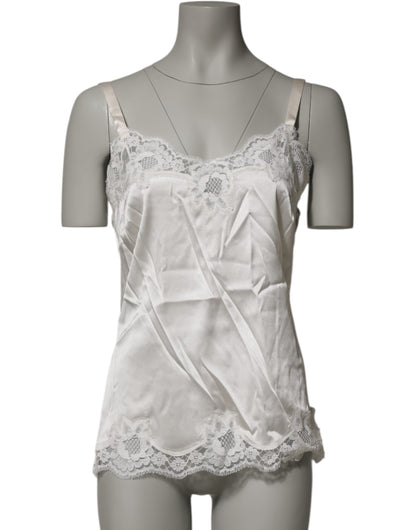 Dolce &amp; Gabbana Off White Floral Lace Tank Dessous Top Unterwäsche