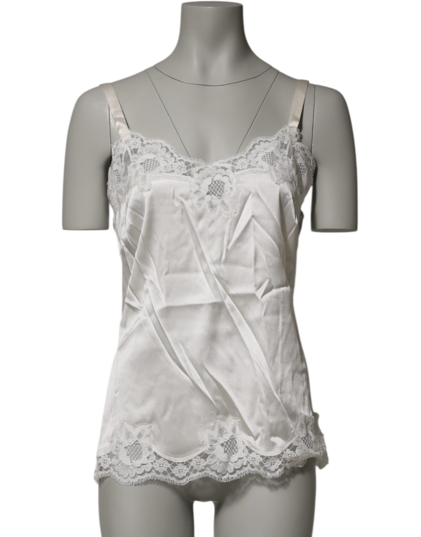 Dolce &amp; Gabbana Off White Floral Lace Tank Dessous Top Unterwäsche