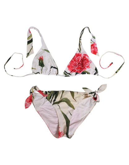 Dolce & Gabbana White Floral Swimsuit 2 Piece Top Bottom Swimwear