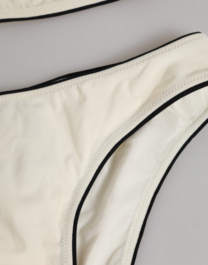 Dolce &amp; Gabbana – Beigefarbener Badeanzug mit Logo, 2-teilig, Oberteil und Unterteil