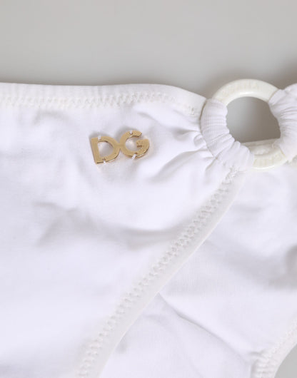 ملابس سباحة دولتشي آند غابانا بيضاء بشعار دولتشي آند غابانا، قطعتين من الأعلى والأسفل
