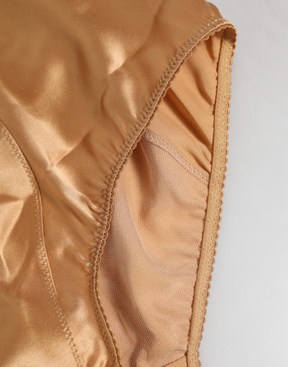 Dolce &amp; Gabbana – Beigefarbene, hoch taillierte Miederhose aus Stretch-Seide