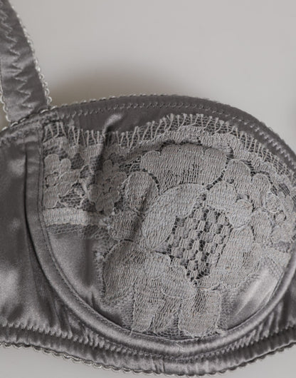 Dolce &amp; Gabbana Graue Balconette-BH-Unterwäsche aus Seide mit Bügeln