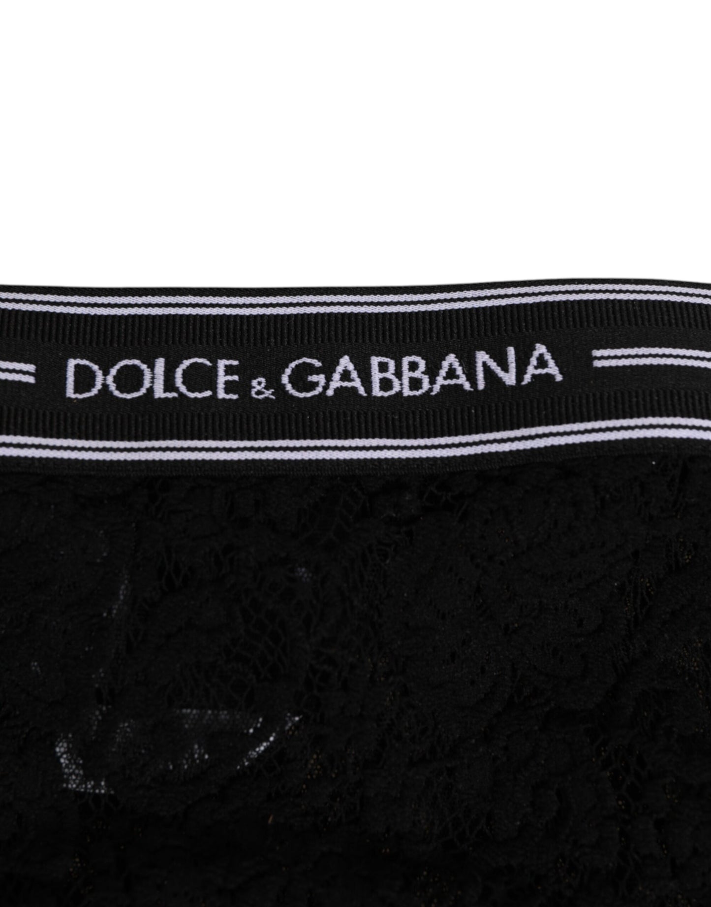 Dolce &amp; Gabbana – Schwarze Slip-Unterhose aus Spitze mit Logobund