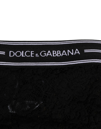 Dolce &amp; Gabbana – Schwarze Slip-Unterhose aus Spitze mit Logobund