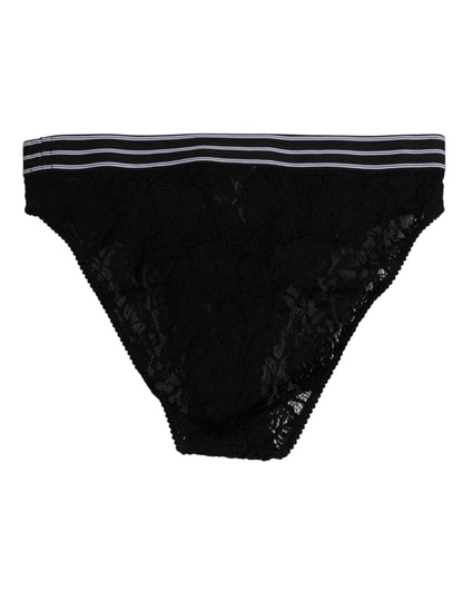 Dolce &amp; Gabbana – Schwarze Slip-Unterhose aus Spitze mit Logobund