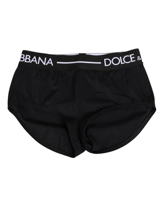 Dolce &amp; Gabbana – Schwarze Nylon-Shorts mit Logobund