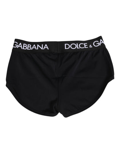 Dolce &amp; Gabbana – Schwarze Nylon-Shorts mit Logobund