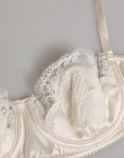 Dolce &amp; Gabbana – Balconette-BH aus Seide mit Bügeln in Off-White