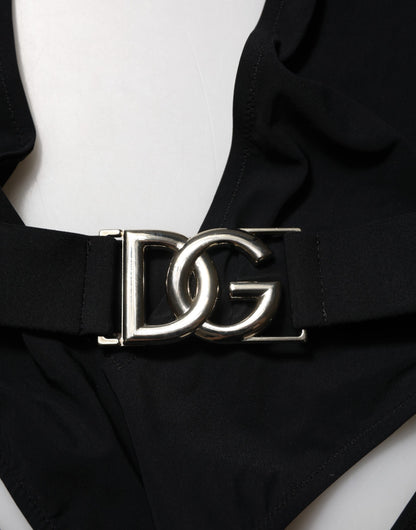 Dolce &amp; Gabbana – Schwarzer Nylon-Badeanzug mit tiefem V-Ausschnitt