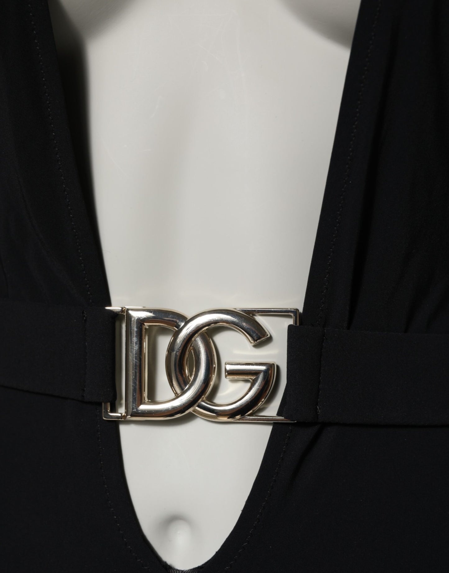 Dolce &amp; Gabbana – Schwarzer Nylon-Badeanzug mit tiefem V-Ausschnitt