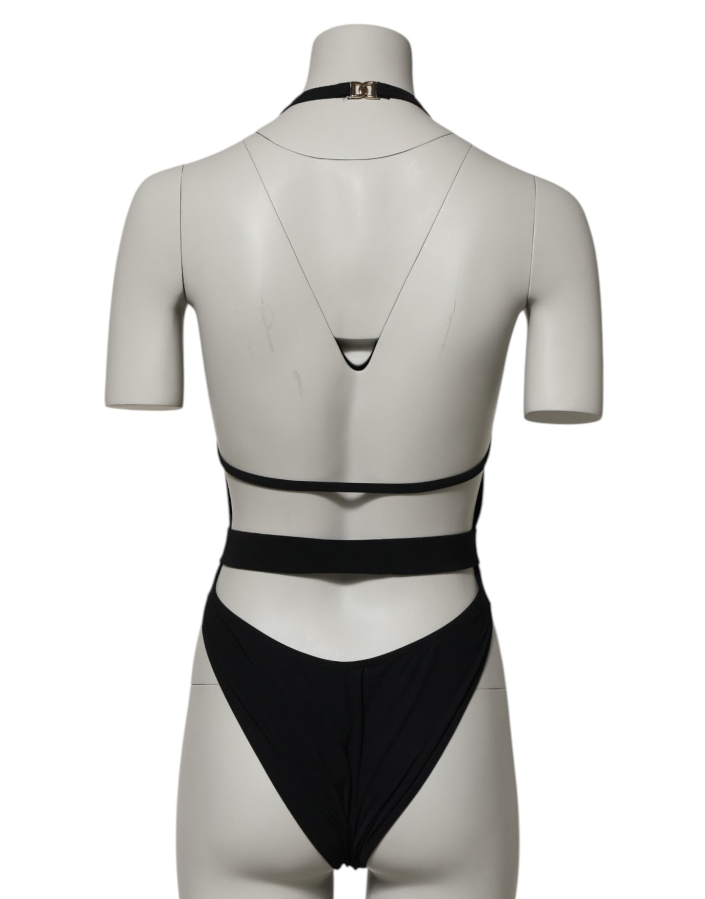 Dolce &amp; Gabbana – Schwarzer Nylon-Badeanzug mit tiefem V-Ausschnitt