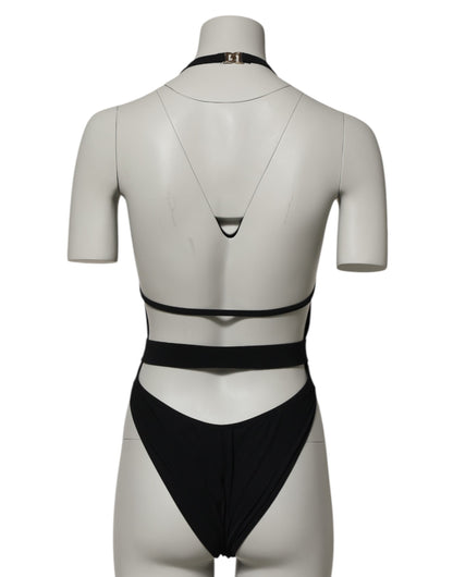 Dolce &amp; Gabbana – Schwarzer Nylon-Badeanzug mit tiefem V-Ausschnitt
