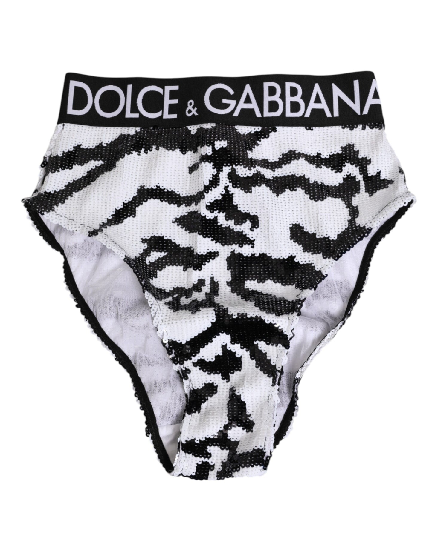 Dolce &amp; Gabbana – Hoch taillierte Slip-Unterhose mit Pailletten in Schwarz und Weiß