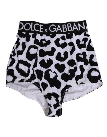 Dolce &amp; Gabbana – Weiße Nylon-Hüftmiederhose mit Leopardenmuster und hoher Taille
