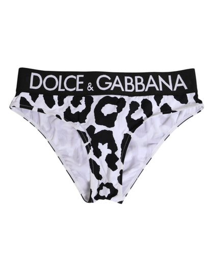 Dolce &amp; Gabbana – Weiße Nylon-Höschen mit Leopardenmuster und hoher Taille